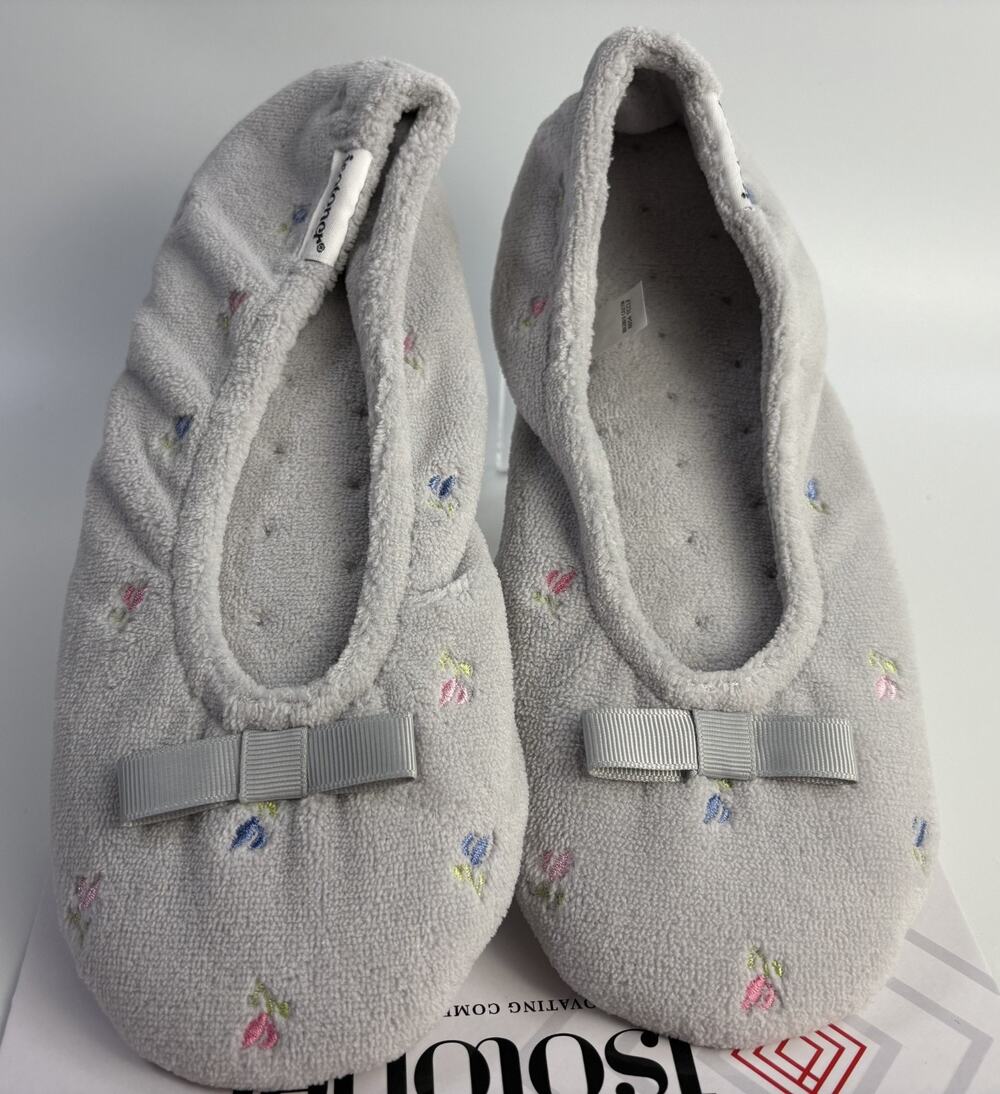 2 Isotoner Women's Gray Terry Memory Ballerina Slippers - Periwinkle L8-9 New